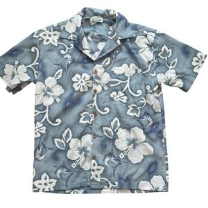 Ten2One Hawaiian Shirt Men's SZ  M Blue Floral Fish Aloha Button Down
